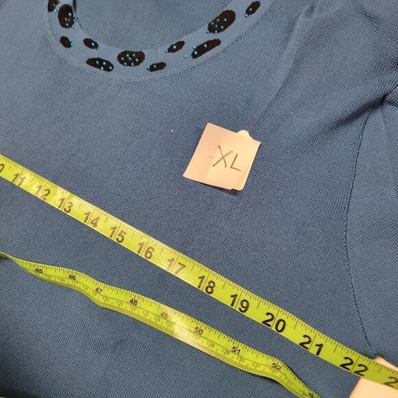 Blue Long Sleeved Blouse Top Applique Accents - Picture 11 of 12